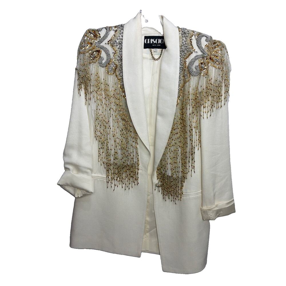 Criscione New York Coat Jacket Blazer White Gold Embellished Size X-Small